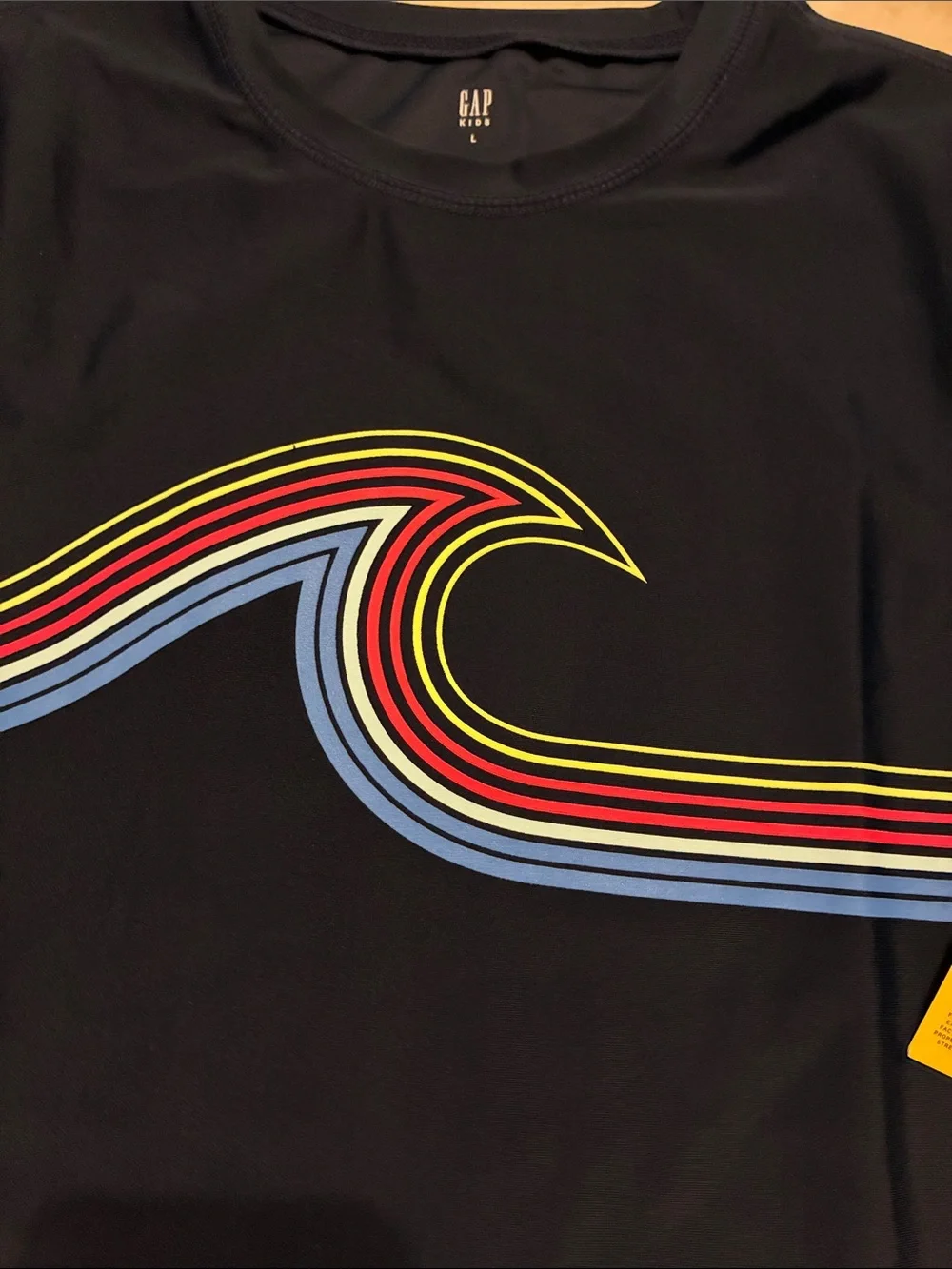 GAP Kids Navy Rashguard with Rainbow Wave Graphic